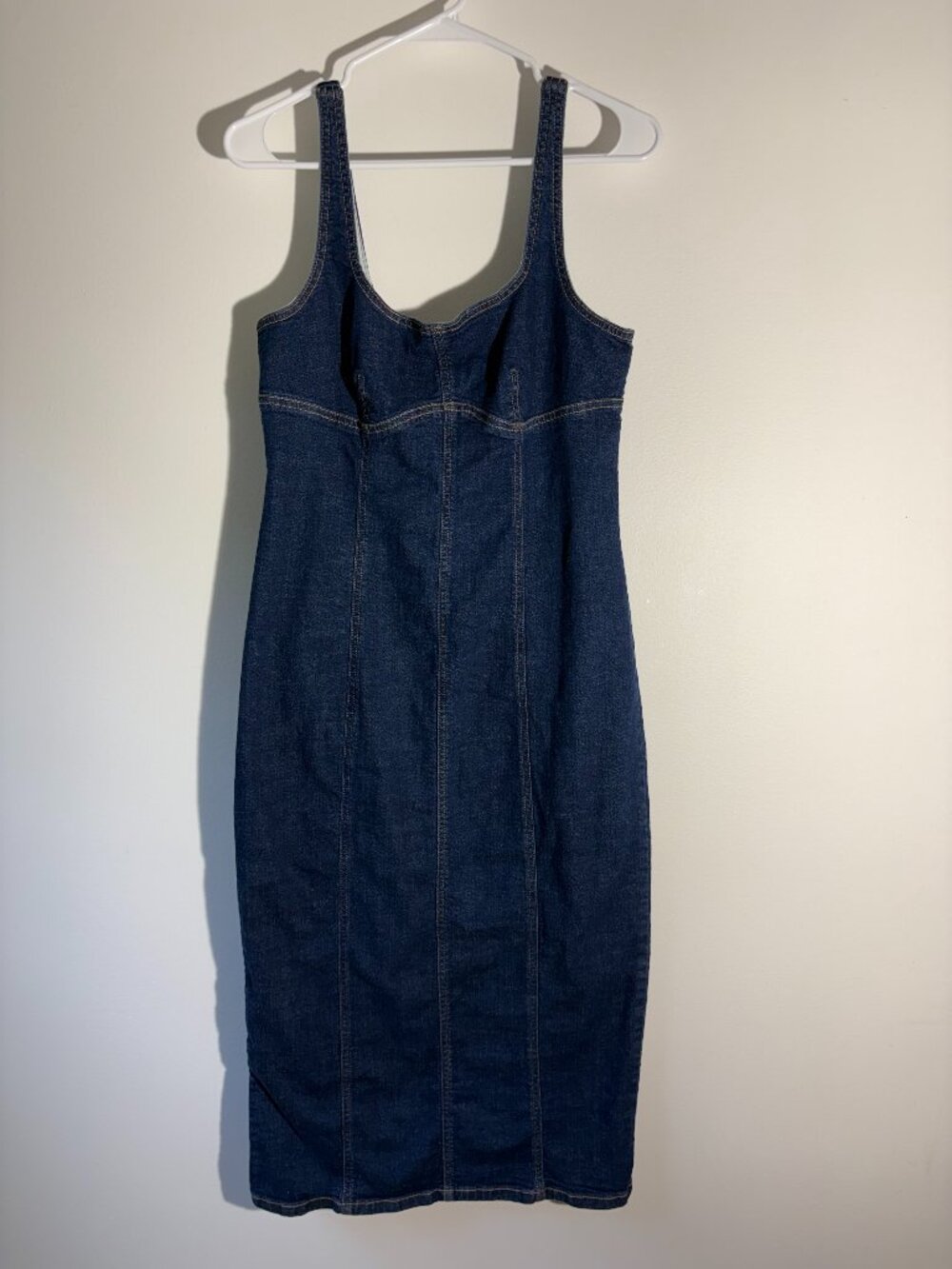 Wild Fable Denim Midi Dress Medium M Dark Wash Jean Bodycon Exposed Zipper